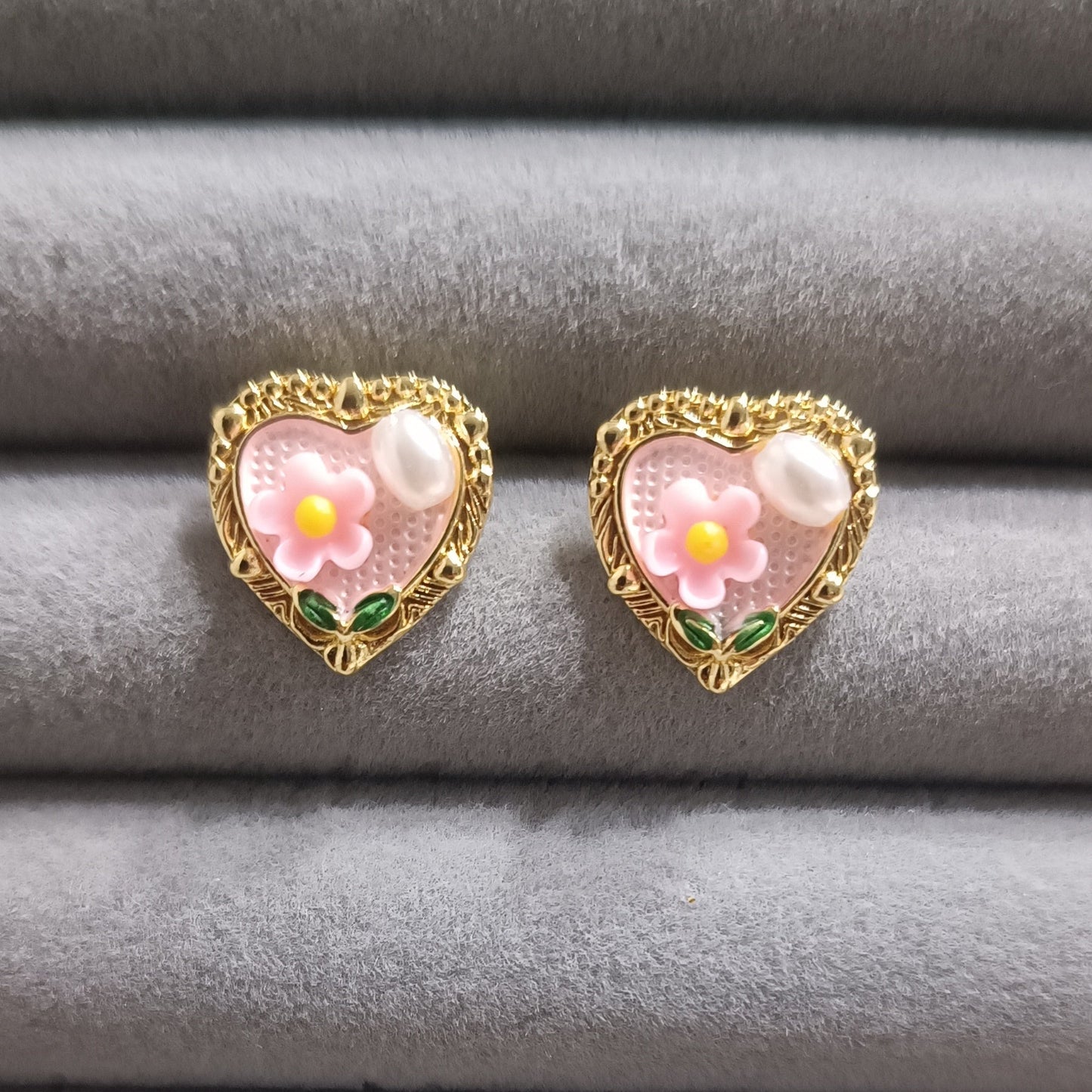 Pearl Petal Heart Studs